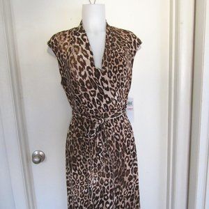 London Times Leopard Print Faux Wrap Dress